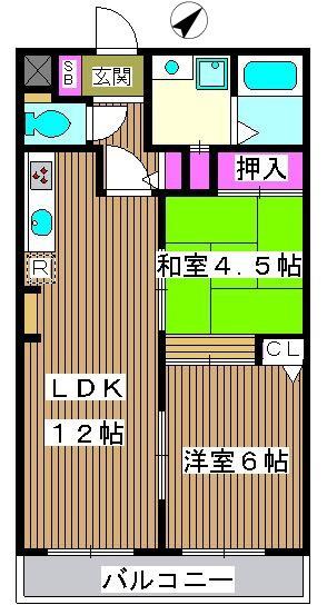 ロワール赤塚(2LDK/3階)の間取り写真