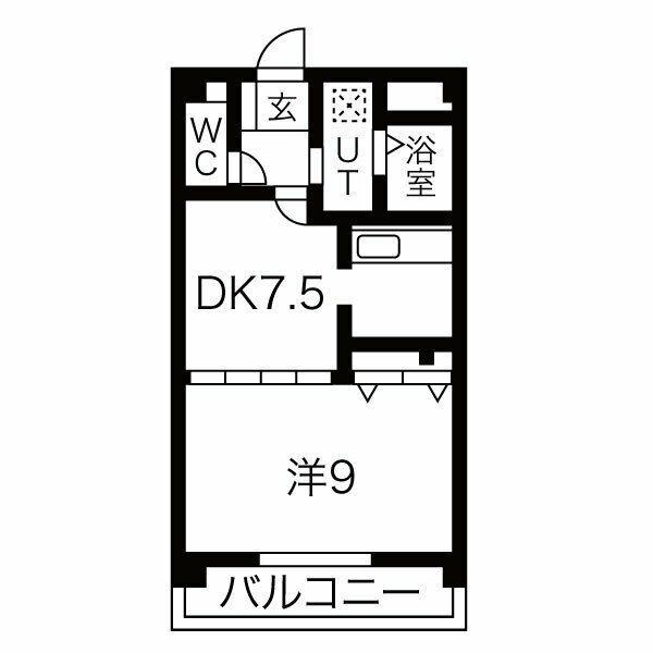 スクエアコート(1DK/3階)の間取り写真