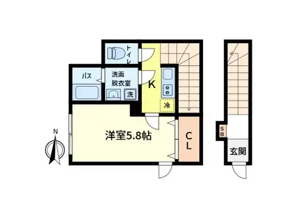 アムールりくごう荘(1K/2階)の間取り写真