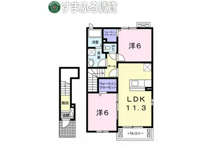 ペル ラ メール 相見(2LDK/2階)の間取り写真