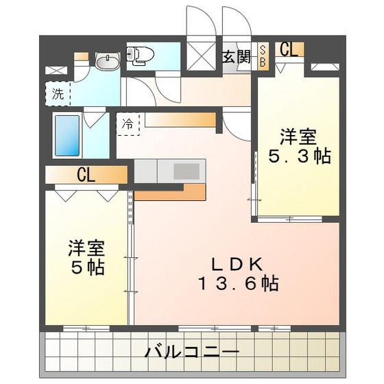 S‐RESIDENCE四日市安島ALOGGIO(2LDK/13階)の間取り写真