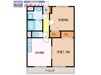 フラット立石B(2LDK/3階)の間取り写真