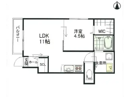 ソレイユビセレクト法蓮町I(1LDK/1階)の間取り写真