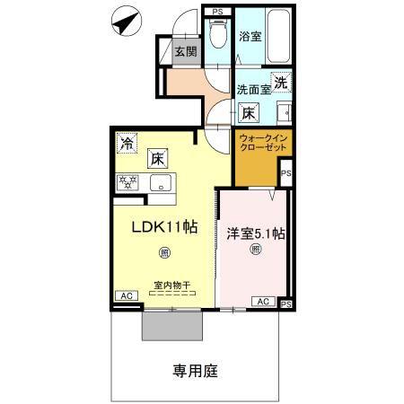 D-ROOM上滝野(1LDK/1階)の間取り写真