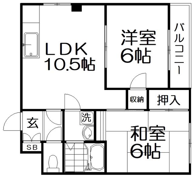シャルマン星田(2LDK/3階)の間取り写真