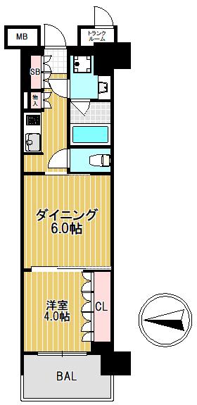 ブランズ北堀江プレイス(1DK/9階)の間取り写真