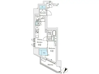 ロイジェント駒込六義園(1DK/2階)の間取り写真