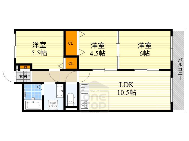 ハイツ三ツ池台(3LDK/3階)の間取り写真
