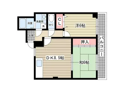 ロードハイツ甲東園(2DK/2階)の間取り写真