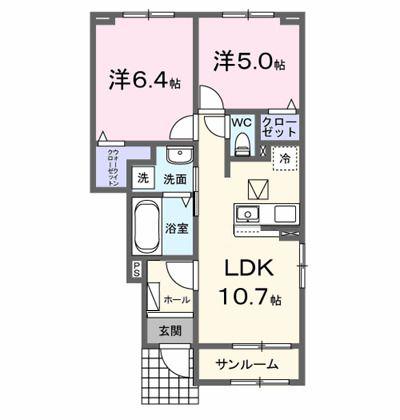 ニコリヴI(2LDK/1階)の間取り写真