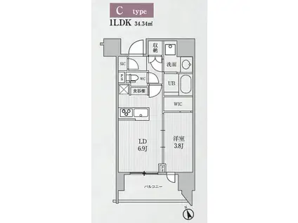 シーズンフラッツ代々木(1LDK/10階)の間取り写真