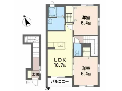 クラヴィエ 沖洲 II番館(2LDK/2階)の間取り写真