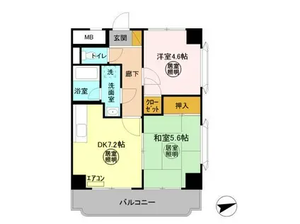 YRレジデンス(2DK/4階)の間取り写真