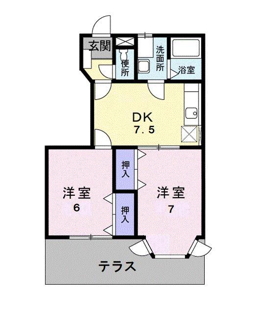 グランディール堀越 IIB(2DK/1階)の間取り写真