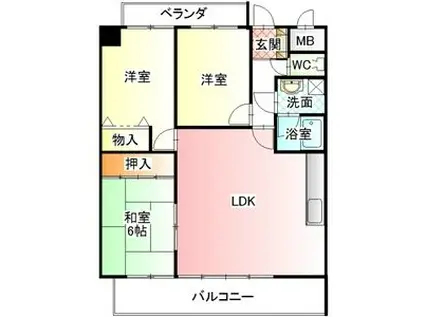 リーブル原II(3LDK/2階)の間取り写真