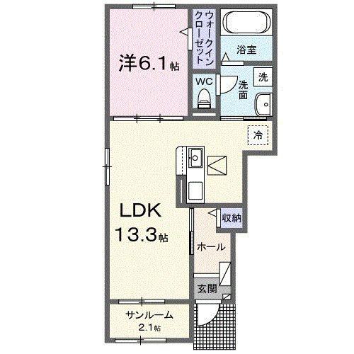 フルールドゥボヌールアオイ(1LDK/1階)の間取り写真