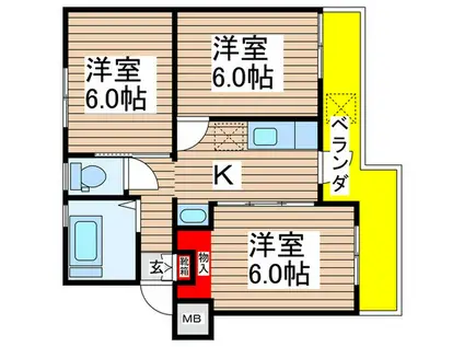 稲毛団地 9号棟(3K/1階)の間取り写真