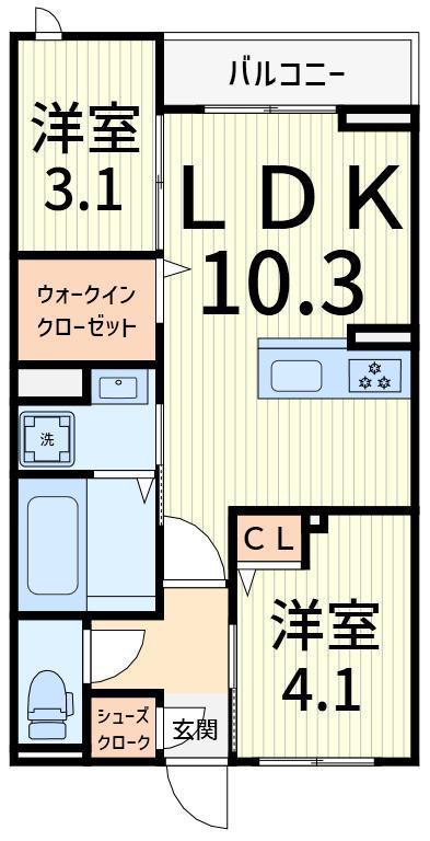 セレスティア白鳥(2LDK/2階)の間取り写真