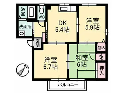 フォーレス日の出 A棟(3DK/2階)の間取り写真