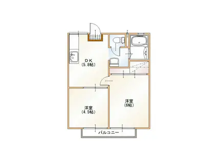 ハイツなとり A(2DK/1階)の間取り写真