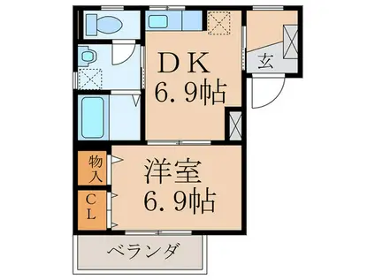 サンフローラ中央(1DK/2階)の間取り写真