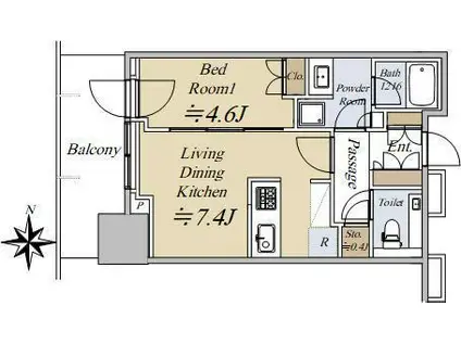 大崎駅西口F南地区市街地再開発(1LDK/19階)の間取り写真