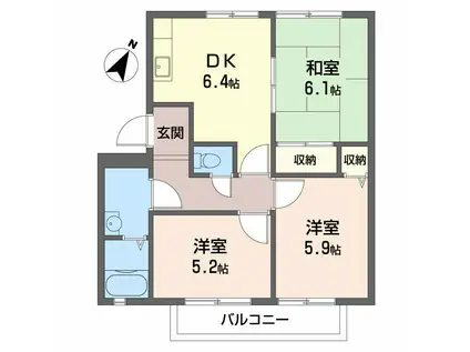 パル今福B棟(3DK/2階)の間取り写真