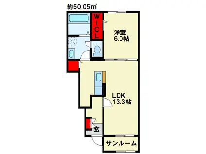 グランノ1(1LDK/1階)の間取り写真