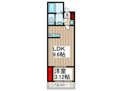 入間市河原町 (1LDK/3階)の間取り写真