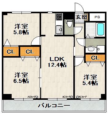 ユーロメゾン伊丹(3LDK/4階)の間取り写真