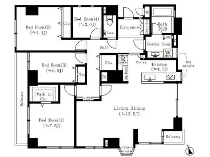 フォレスタ御苑前(4LDK/4階)の間取り写真