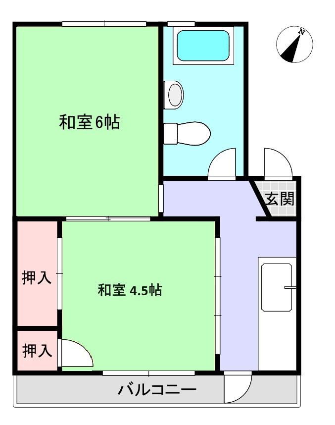 メゾン城南(2K/1階)の間取り写真