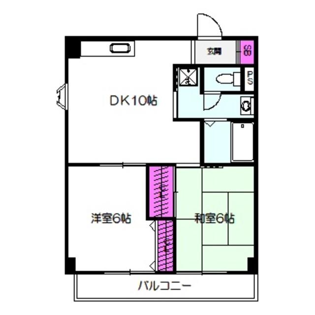 大東マンションII(2LDK/4階)の間取り写真