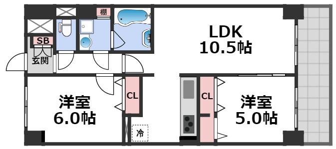 F TAMATSUKURI(2LDK/10階)の間取り写真