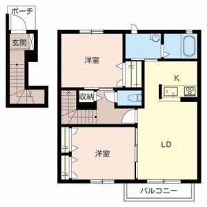 シャーメゾン稲田本町B(2LDK/2階)の間取り写真