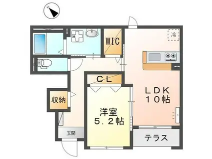 ガーデンフレッサ 野洲市六条(1LDK/1階)の間取り写真