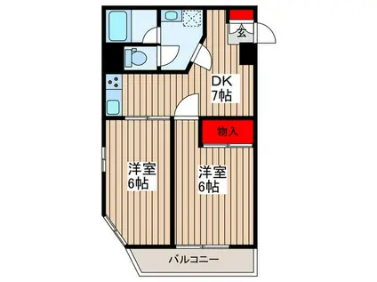 第一荻島ユニティ(2DK/4階)の間取り写真