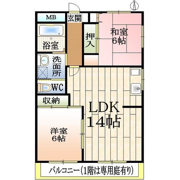 第一メゾン春日野(2LDK/2階)の間取り写真