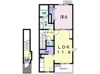 プルメリア(1LDK/2階)の間取り写真