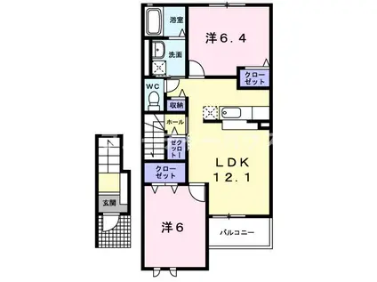 ミモザB(2LDK/2階)の間取り写真