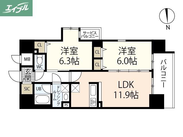 セントラルアヴェニュー田町(2LDK/5階)の間取り写真