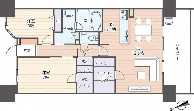 ベルズ西原(2LDK/15階)の間取り写真
