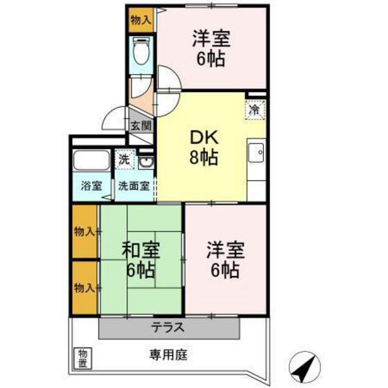 ドミール中尾(3DK/1階)の間取り写真
