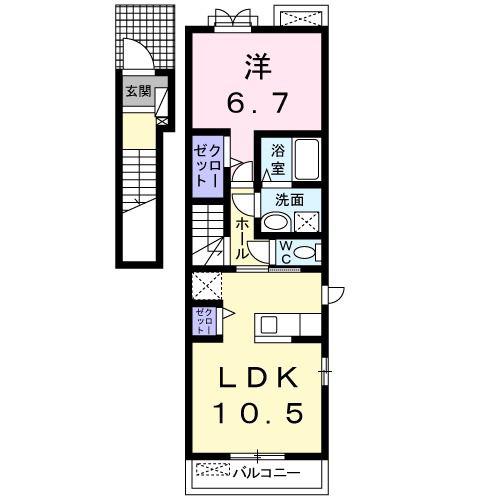 プルメリア(1LDK/2階)の間取り写真