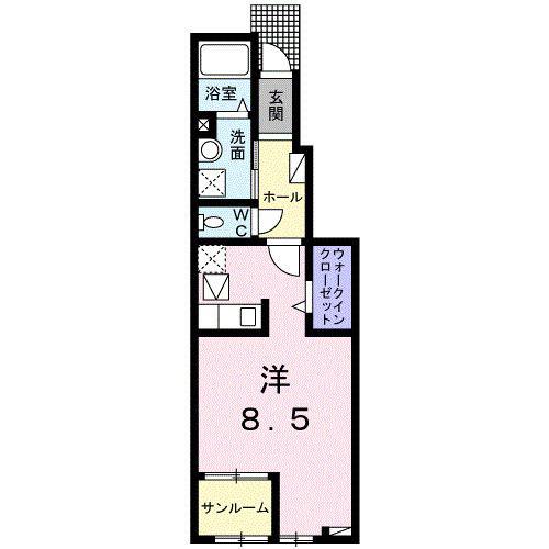 パラッツォ ヴィヴィ(1K/1階)の間取り写真