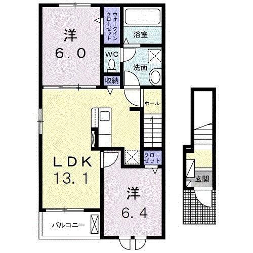 カーサ・ヒカリ十日市 A(2LDK/2階)の間取り写真