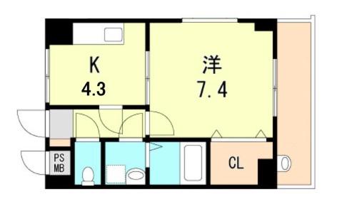 ソレイユ芦屋(1K/2階)の間取り写真