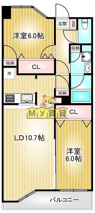 ヴィラエーデル大須(2LDK/3階)の間取り写真