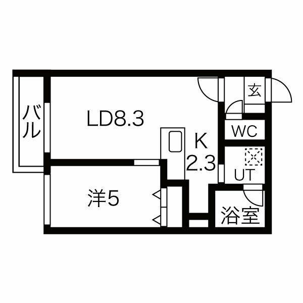 ブリス豊平公園(1LDK/2階)の間取り写真