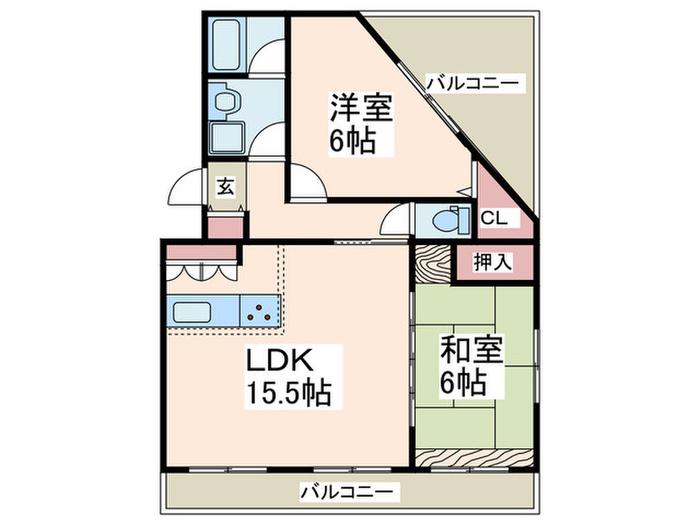 グリーンヒル藤が丘C II(2LDK/5階)の間取り写真